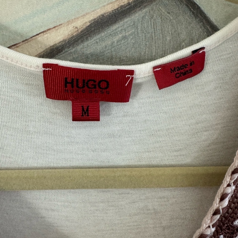 HUGO BOSS Light Pink Brown Beaded Embroidered Open Front Boho Tank Top Size Med - Picture 3 of 7